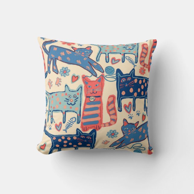 Playful Retro Cats  Throw Pillow (Front)