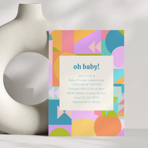 Playful Retro Colourful Geometric Baby Shower Part Invitation