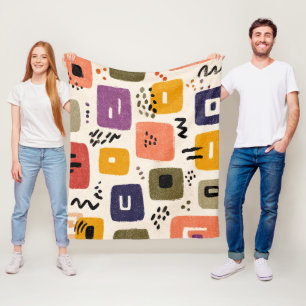 Playful Retro Doodle Abstract Mid-Century Modern Fleece Blanket