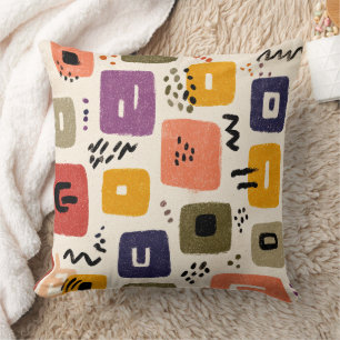 Playful Retro Doodle Abstract Mid-Century Modern Throw Pillow