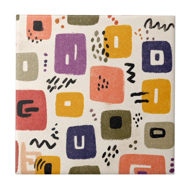 Playful Retro Doodle Abstract | Mid-Century Modern Tile (Front)