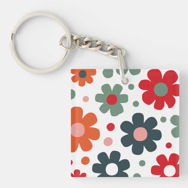 Playful Retro Flower Pattern Keychain (Front)