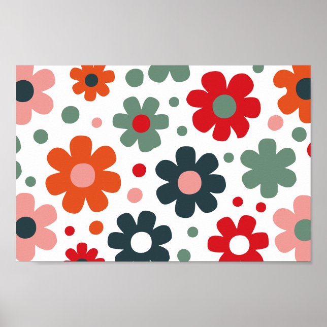Playful Retro Flower Pattern Poster (Front)