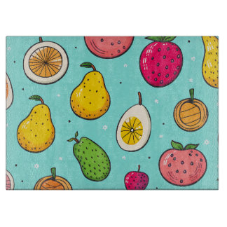 Playful Retro Fruit and Berry Pattern Cutting Board