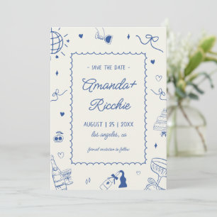 Playful Retro Hand Drawn Whimsical Doodle Wedding Save The Date