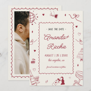 Playful Retro Hand Drawn Whimsical Doodle Wedding Save The Date