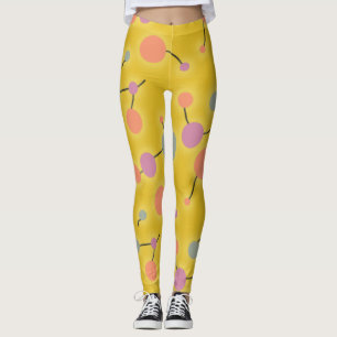 Playful Retro Large Molecules Universe Pink Yellow Leggings
