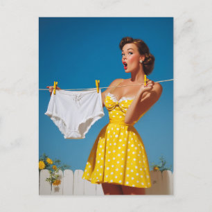 Playful Retro Laundry Day Surprise Postcard