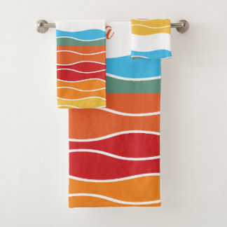 Playful Retro Rainbow Stripes for Custom Product Bath Towel Set