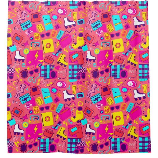Playful Retro Shower Curtain – Dynamic Patterns  (Front)