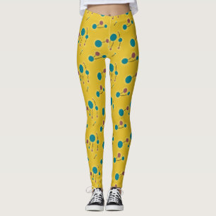 Playful Retro Small Molecules Universe Red Yellow Leggings