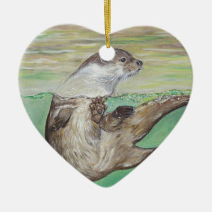 Playful River Otter Ceramic Ornament