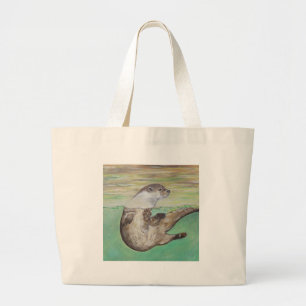 Playful River Otter Large Tote Bag