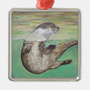 Playful River Otter Metal Ornament