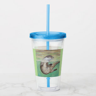 Playful River Otter Painting Acrylic Tumbler
