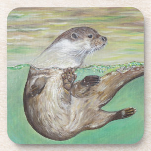 Playful River Otter Painting Coaster