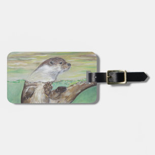 Playful River Otter Painting Luggage Tag