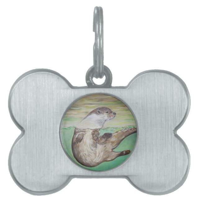 Playful River Otter Painting Pet Tag (Front)