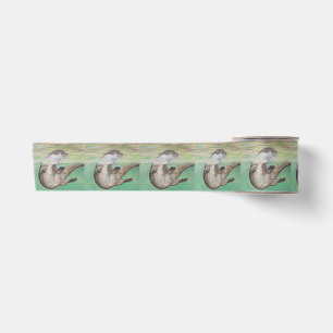Playful River Otter Painting Satin Ribbon