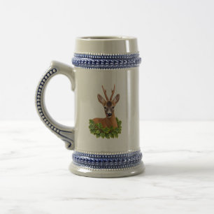 Playful Roe Buck in Green Woodland Beer Stein