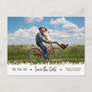 Playful Rustic Foliage Border Photo Save the Date Announcement Postcard