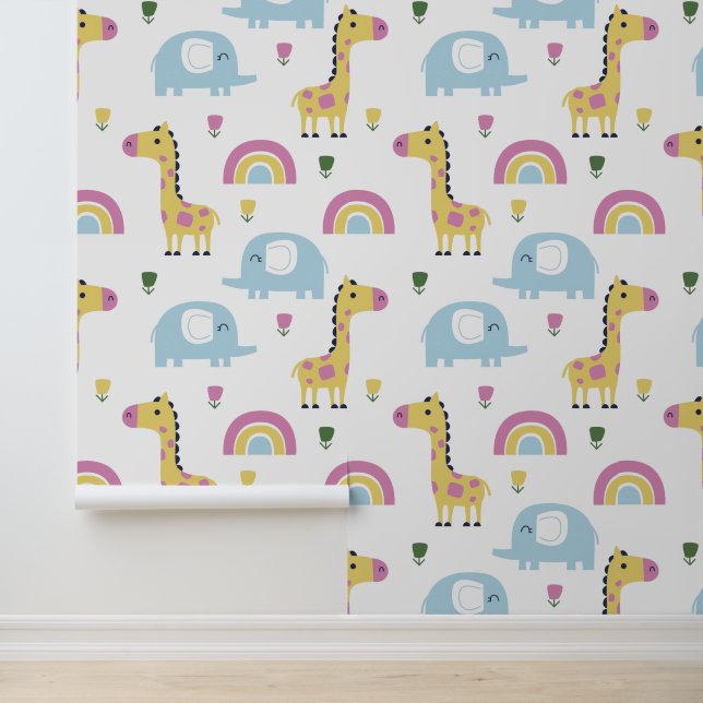 Playful Safari Animals Nursery Wallpaper (Application)