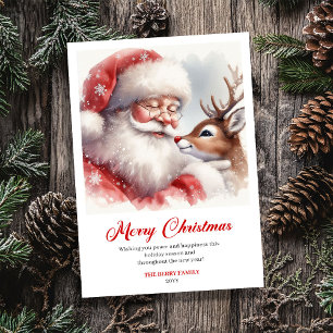 Playful Santa And Rudolph Christmas Cheer Greeting Holiday Card