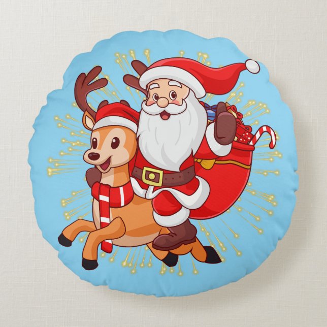 **"Playful Santa Claus Design – Fun and Festive Ch Round Pillow (Front)
