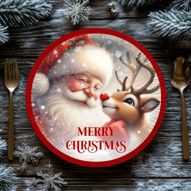 Playful Santa Rudolph Cartoon Christmas Plates (Playful Santa Rudolph Cartoon Christmas Plates)