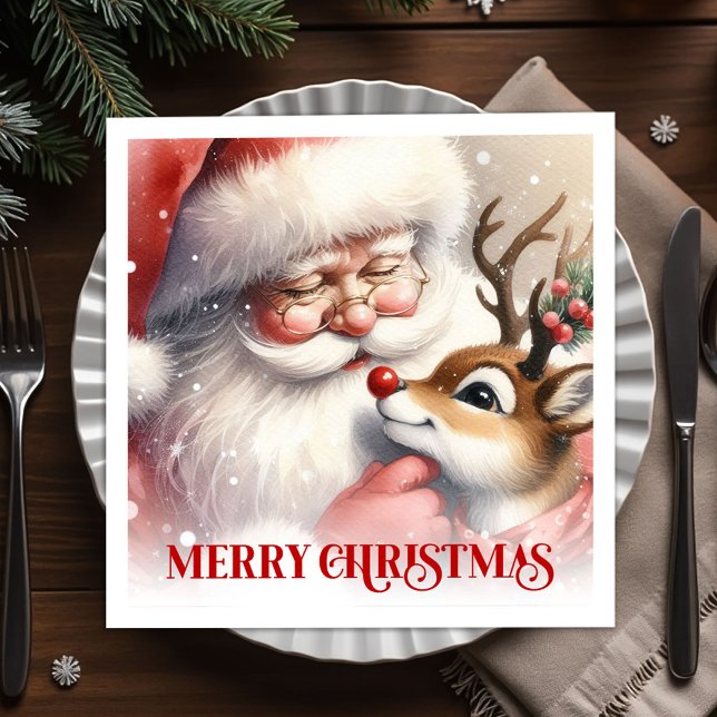 Playful Santa Rudolph Holiday Dinner Napkins (Playful Santa Rudolph Holiday Dinner Napkins)