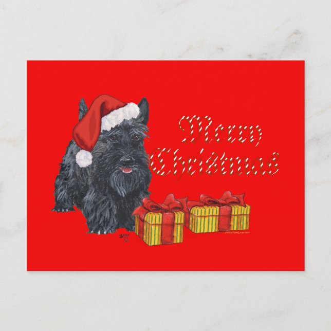 Playful Scottie Christmas Holiday Postcard (Front)