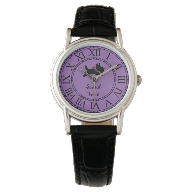 Playful Scottie Dog Personalize Watch (Front)