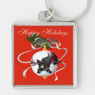 Playful Scottie Happy Holidays Keychain