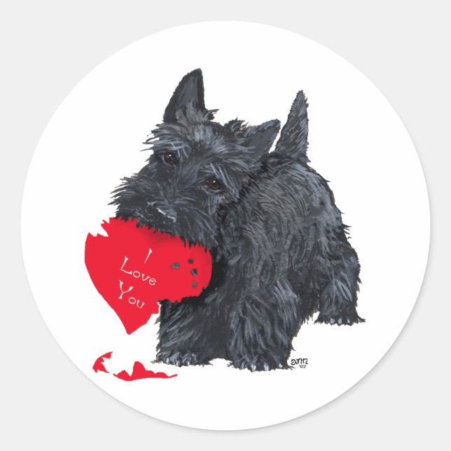 Playful Scottish Terrier Valentine Stickers (Front)