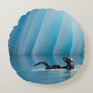 Playful Sea Otter Round Pillow