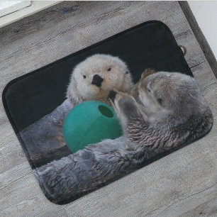 Playful Sea Otters Photo Bath Mat
