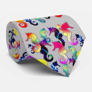 Playful Seahorse Graphics in Rainbow Colours Tie