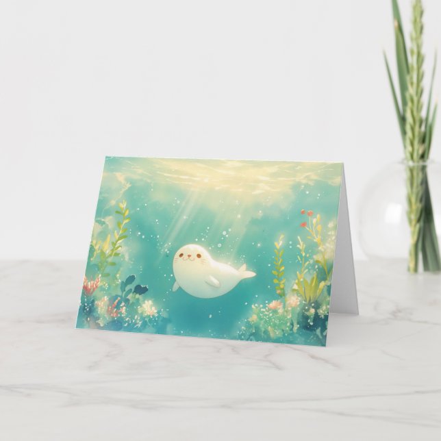 Playful Seal Beneath Gentle Waves Card (Front)