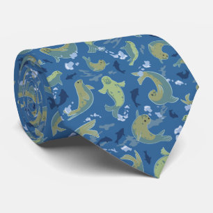 Playful Seals Marine Blue Neck Tie