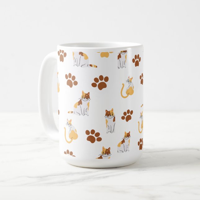 Playful Seamless Cat Pattern – Cute Cartoon Kitty Coffee Mug (Front Left)
