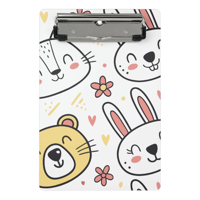 Playful Seamless Pattern with Cute Cartoon Animals Mini Clipboard (Front)