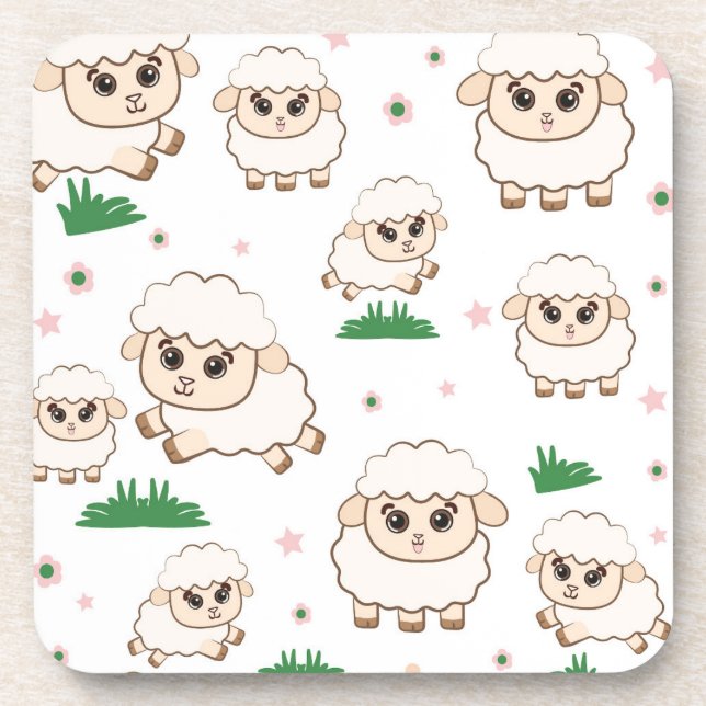 Playful Sheep Pattern Coaster (Front)