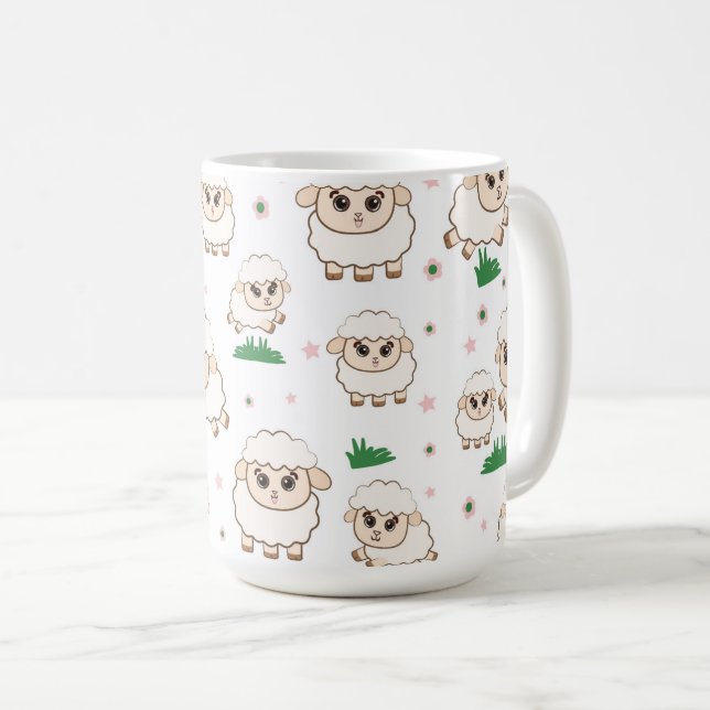 Playful Sheep Pattern Coffee Mug (Front Right)