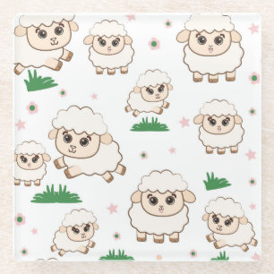 Playful Sheep Pattern Glass Coaster