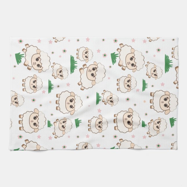 Playful Sheep Pattern Kitchen Towel (Horizontal)