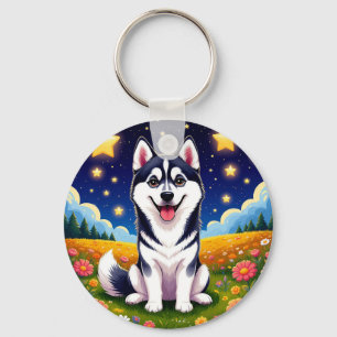 Playful Siberian Husky Keychain