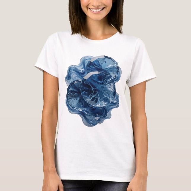 Playful Silver BLUE ICE CRYSTALS Statement Design T-Shirt (Front)