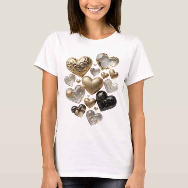 Playful Silver GEMSTONE HEARTS Custom Tee (Front)