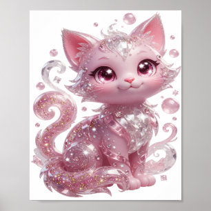 Playful Silver PINK GLITTER CAT Poster