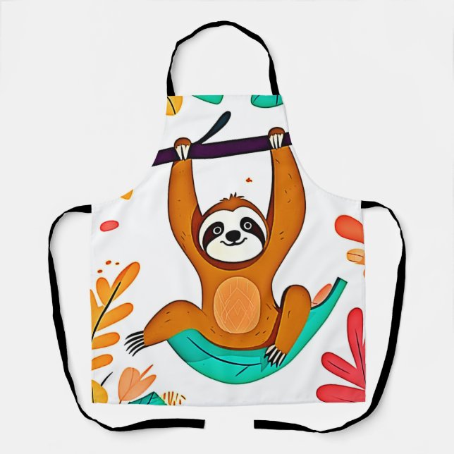 Playful Sloth Hanging from a Tree Apron (Front)